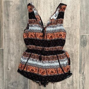 Forever 21 Black and Orange Patterned Romper